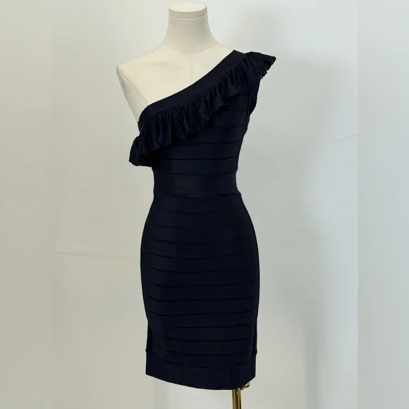 French Connection Navy Blue One-Shoulder Dress Size 2 - Picture 1 of 16